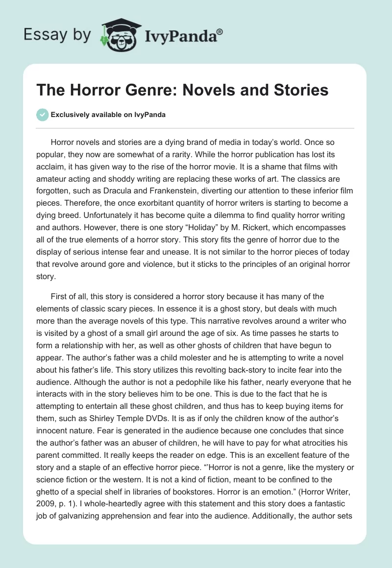 The Horror Genre: Novels and Stories. Page 1