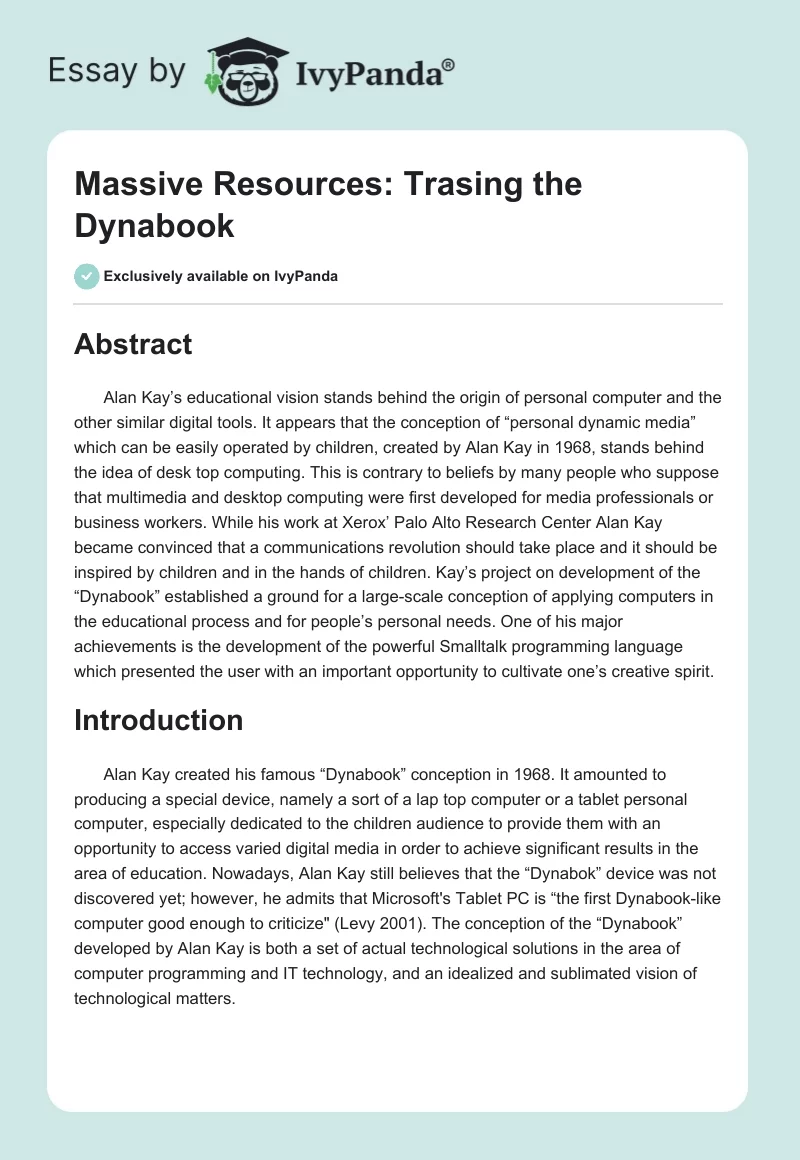 Massive Resources: Trasing the Dynabook. Page 1