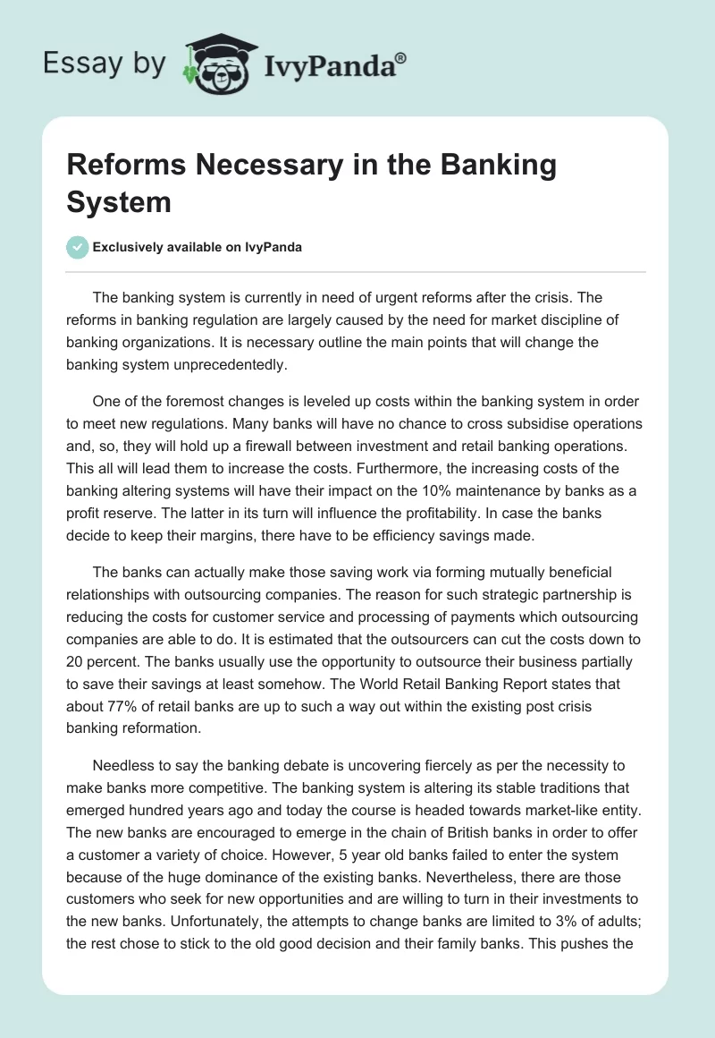 Reforms Necessary in the Banking System. Page 1