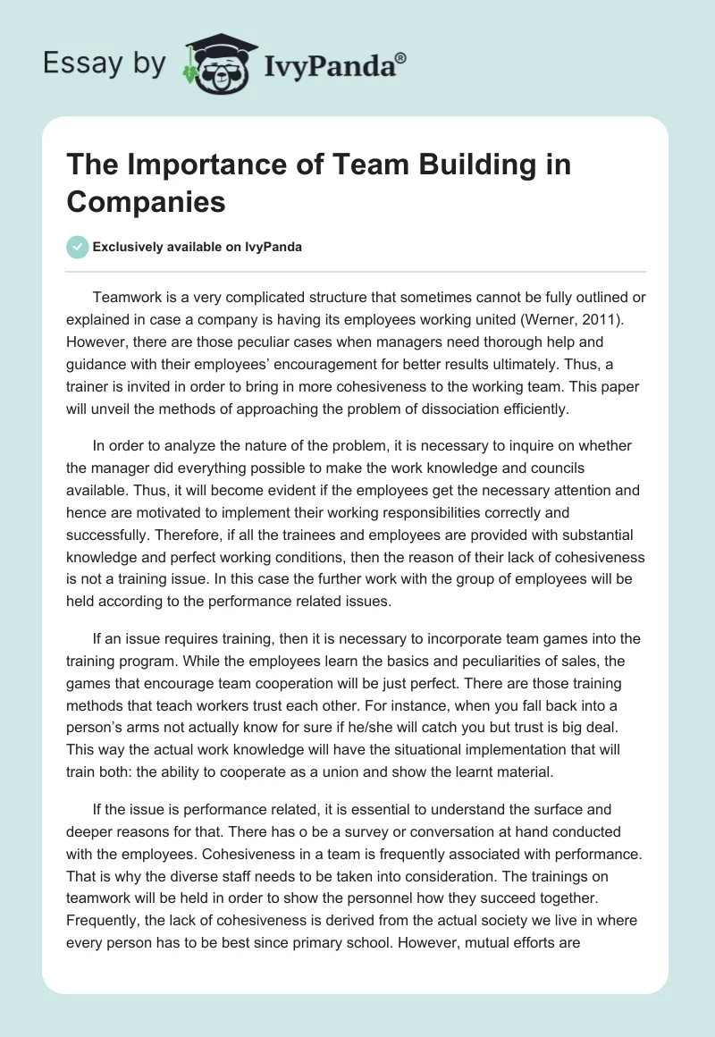 The Importance of Team Building in Companies. Page 1