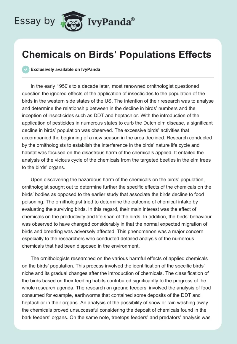 Chemicals on Birds’ Populations Effects. Page 1