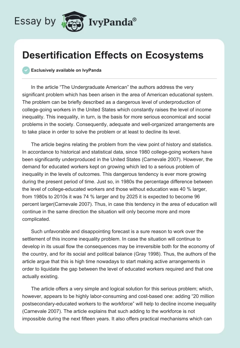 Desertification Effects on Ecosystems. Page 1
