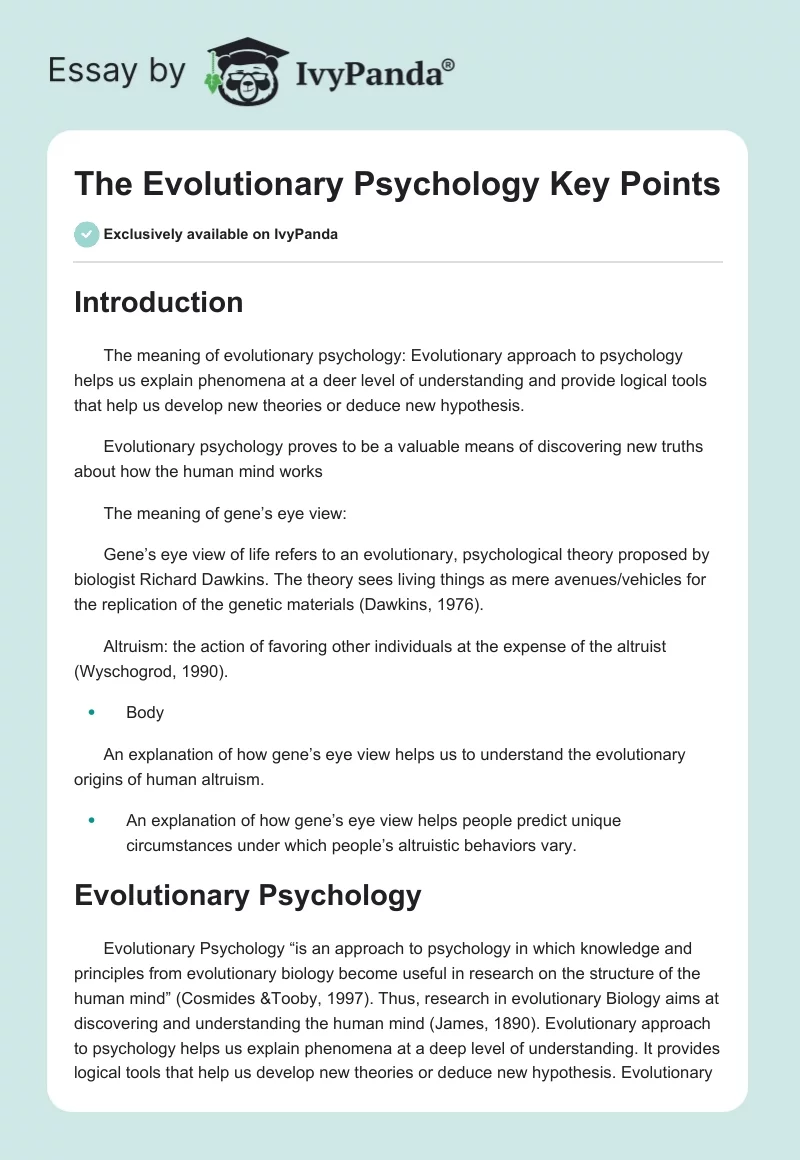 The Evolutionary Psychology Key Points. Page 1