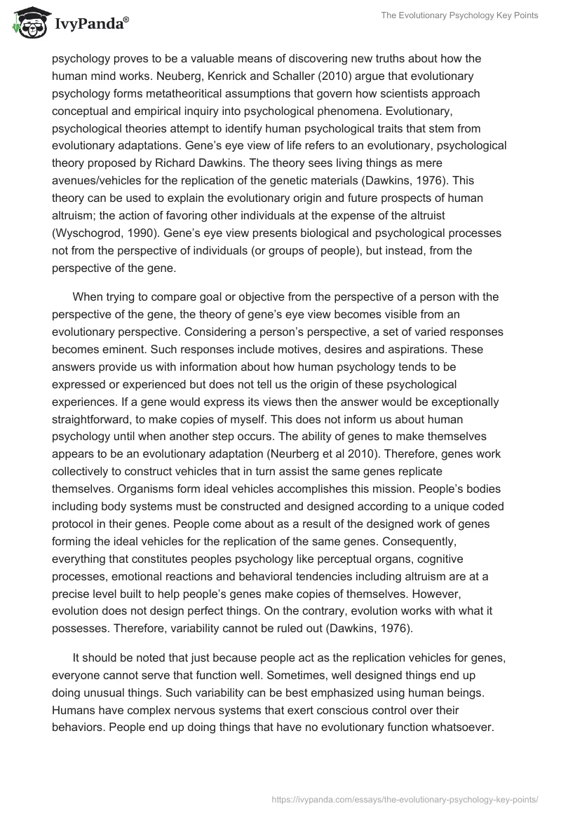 The Evolutionary Psychology Key Points. Page 2