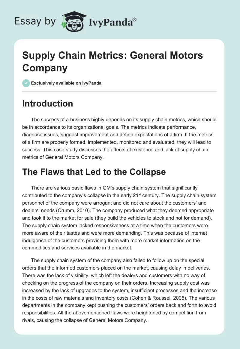 Supply Chain Metrics: General Motors Company. Page 1