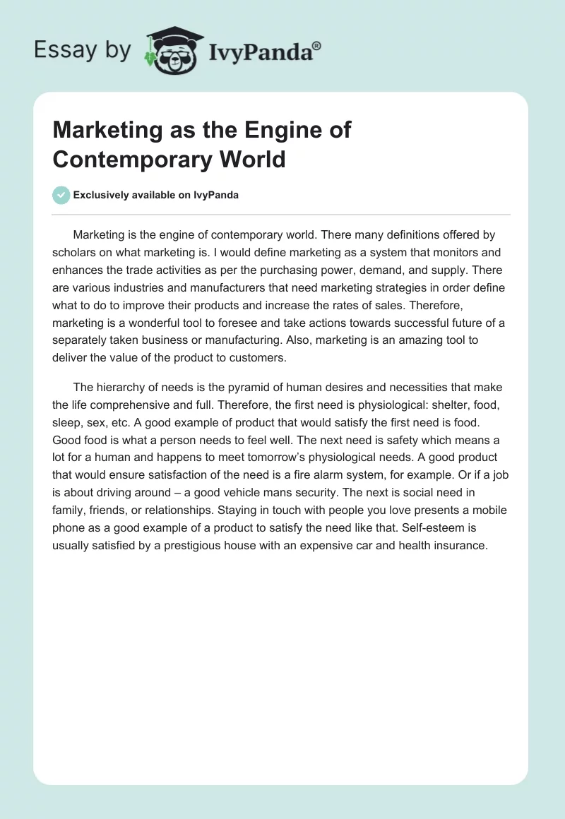 Marketing as the Engine of Contemporary World. Page 1