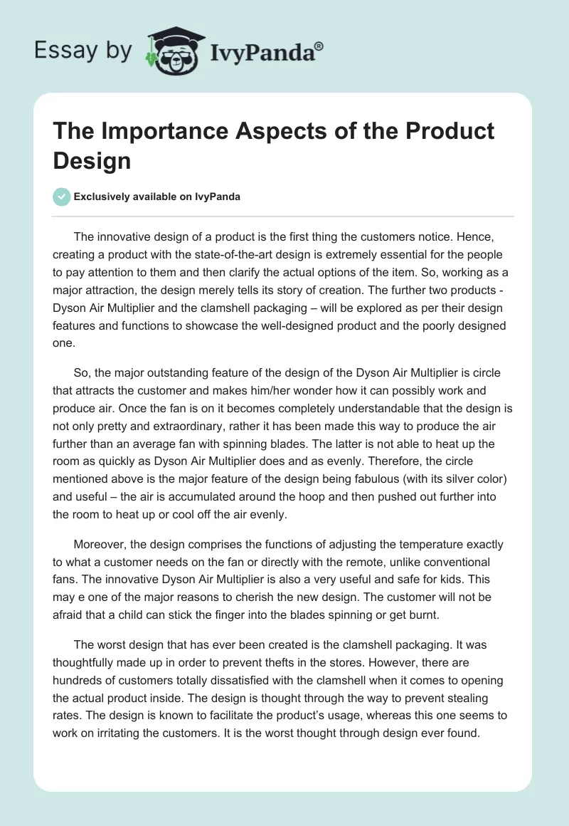 The Importance Aspects of the Product Design. Page 1