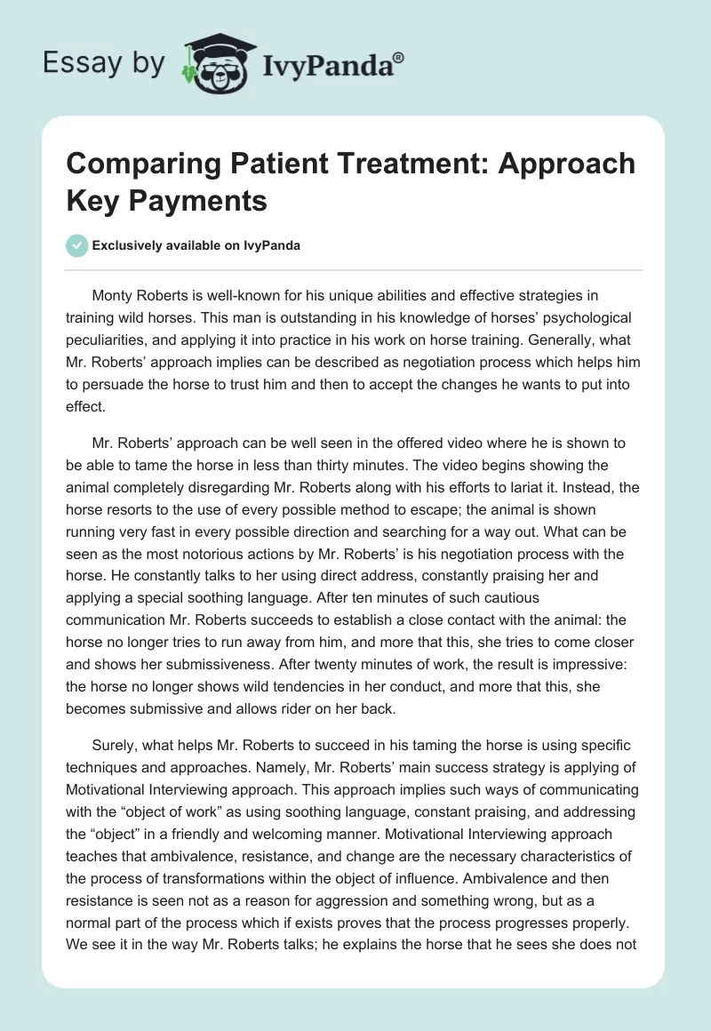 Comparing Patient Treatment: Approach Key Payments. Page 1