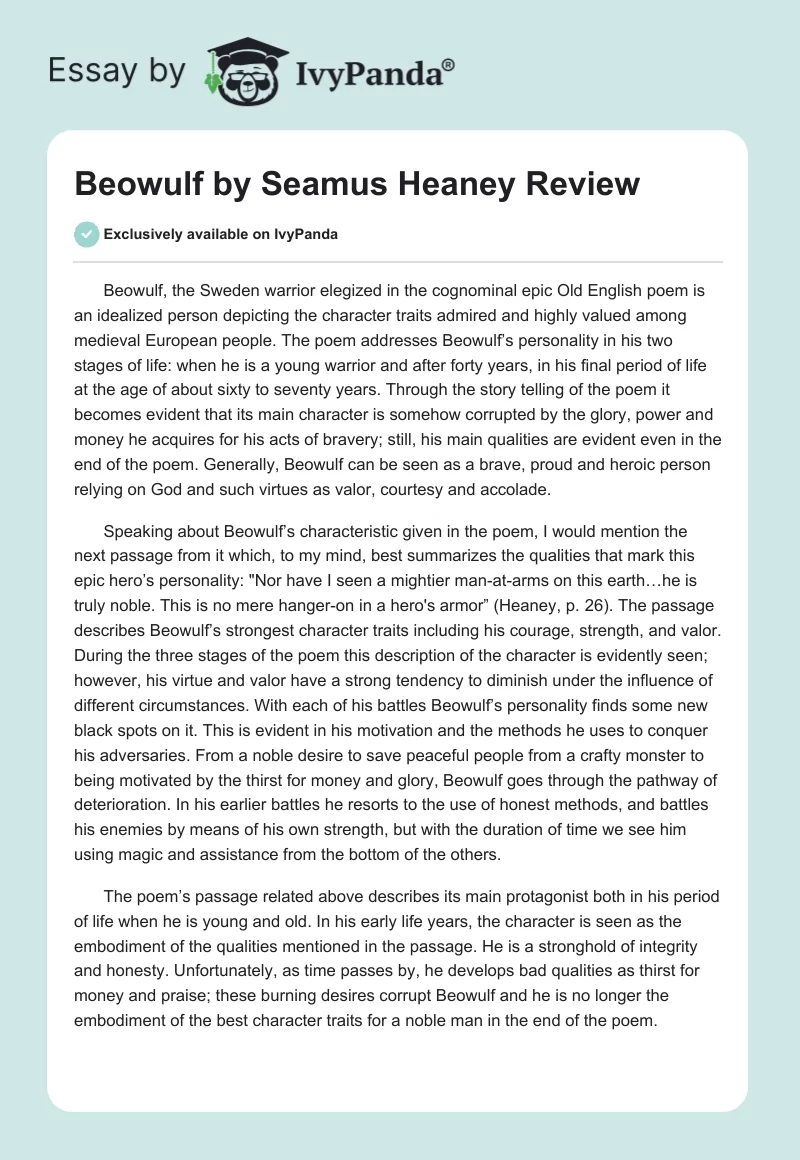 "Beowulf" by Seamus Heaney Review. Page 1