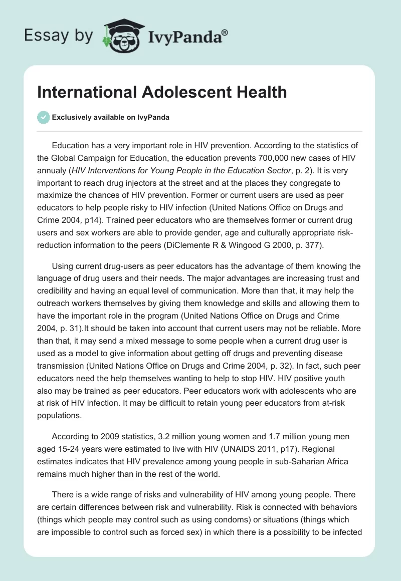International Adolescent Health. Page 1