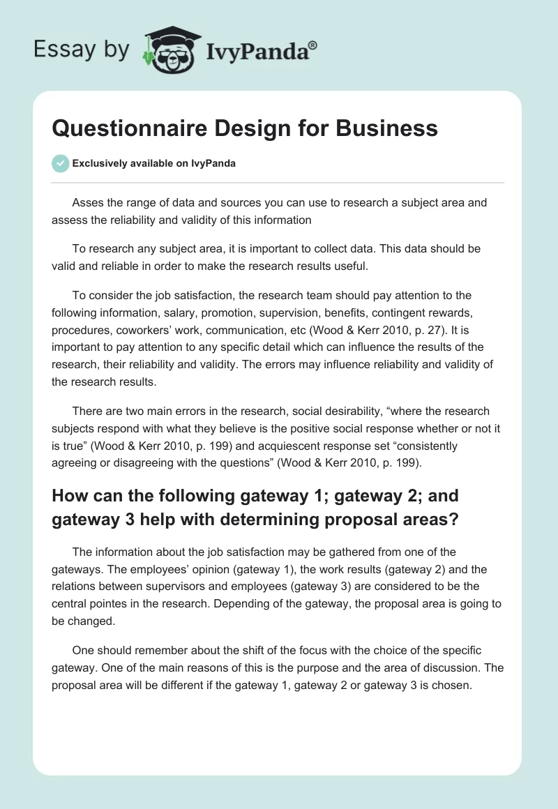 Questionnaire Design for Business. Page 1