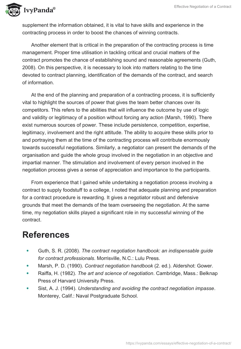 Effective Negotiation of a Contract. Page 2