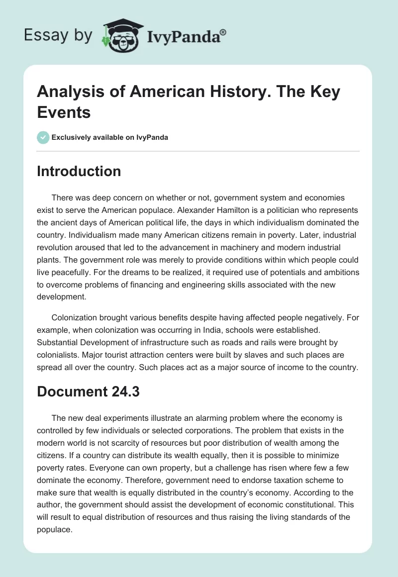 Analysis of American History. The Key Events. Page 1