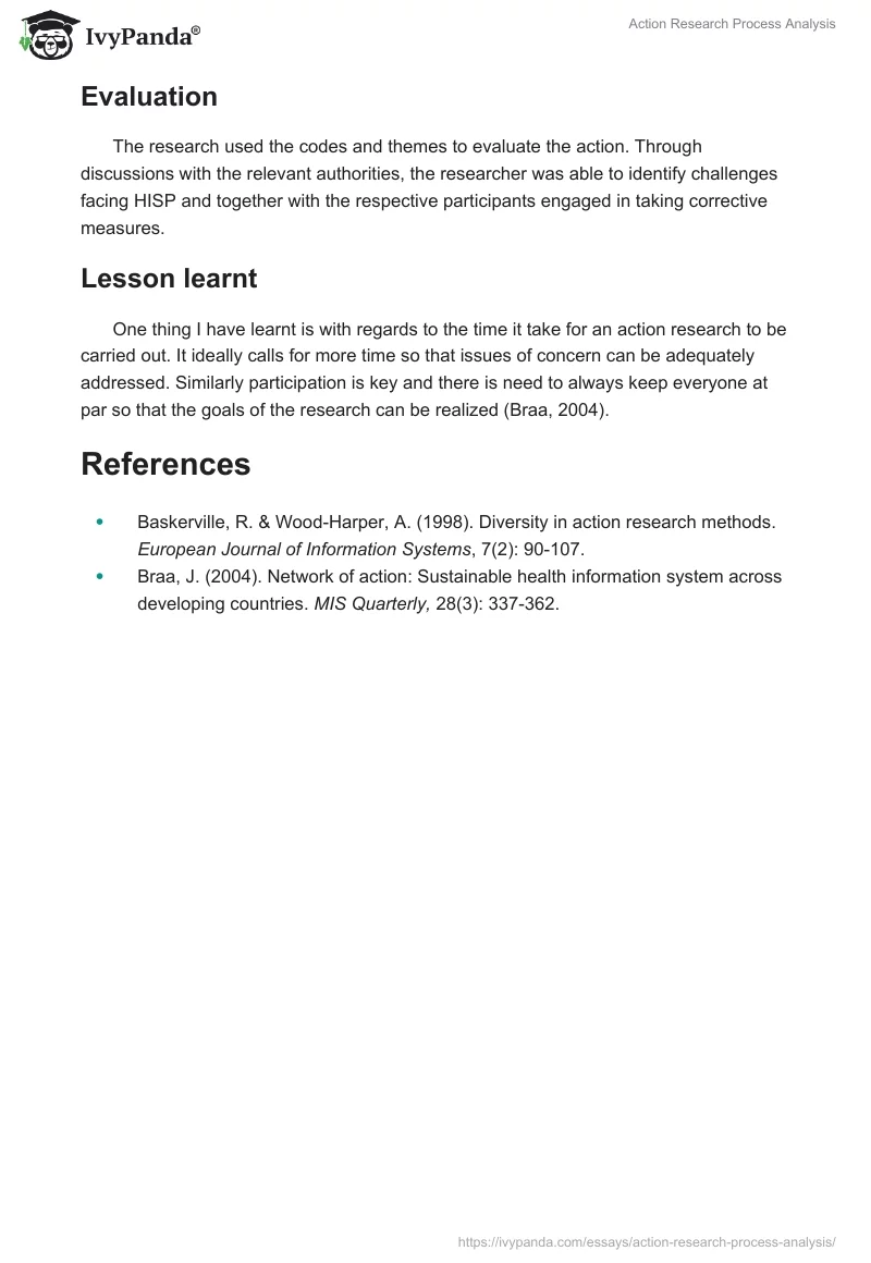 "Action Research" Process Analysis. Page 4