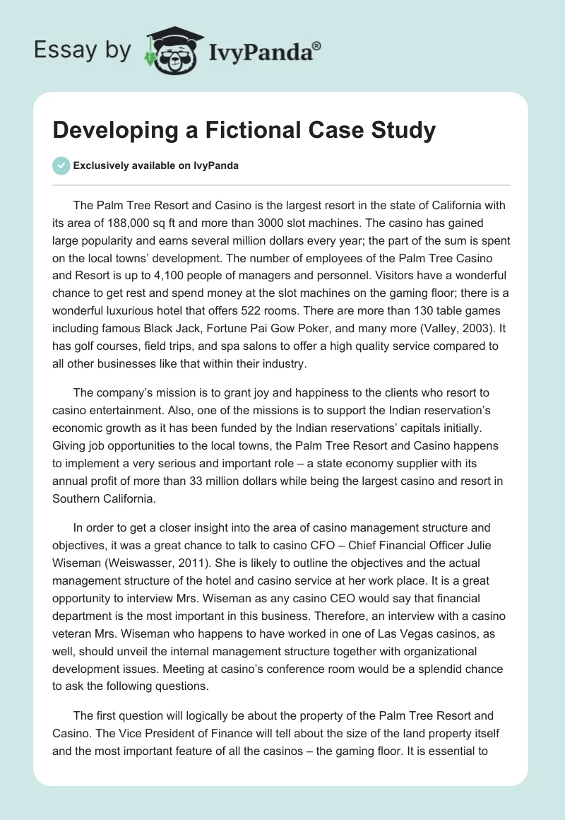 Developing a Fictional Case Study. Page 1