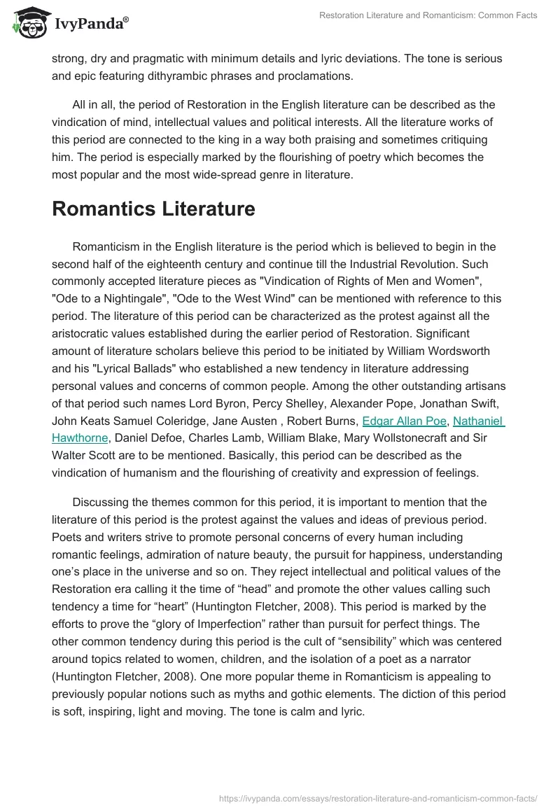 Restoration Literature and Romanticism: Common Facts. Page 2