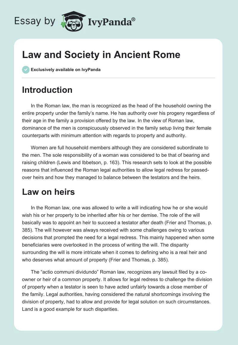 Law and Society in Ancient Rome. Page 1