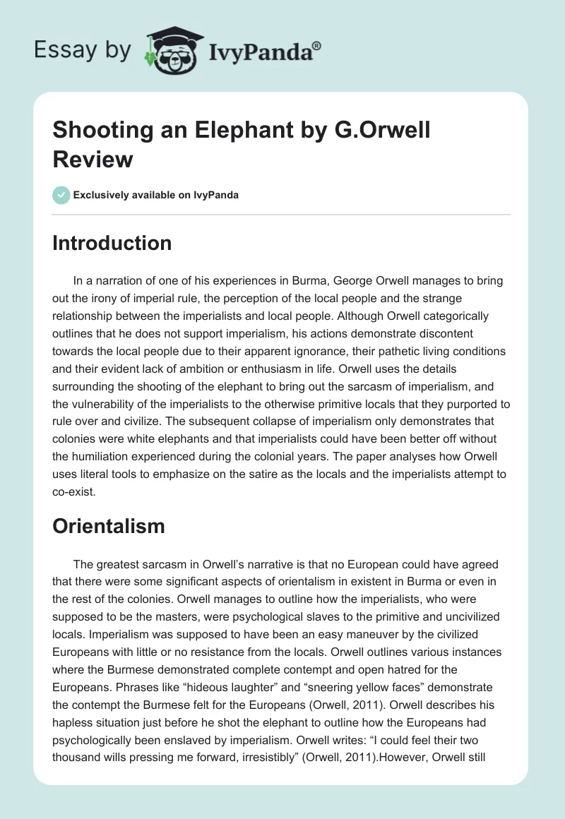 "Shooting an Elephant" by G. Orwell Review. Page 1