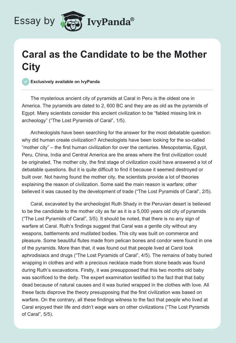Caral as the Candidate to be the Mother City. Page 1