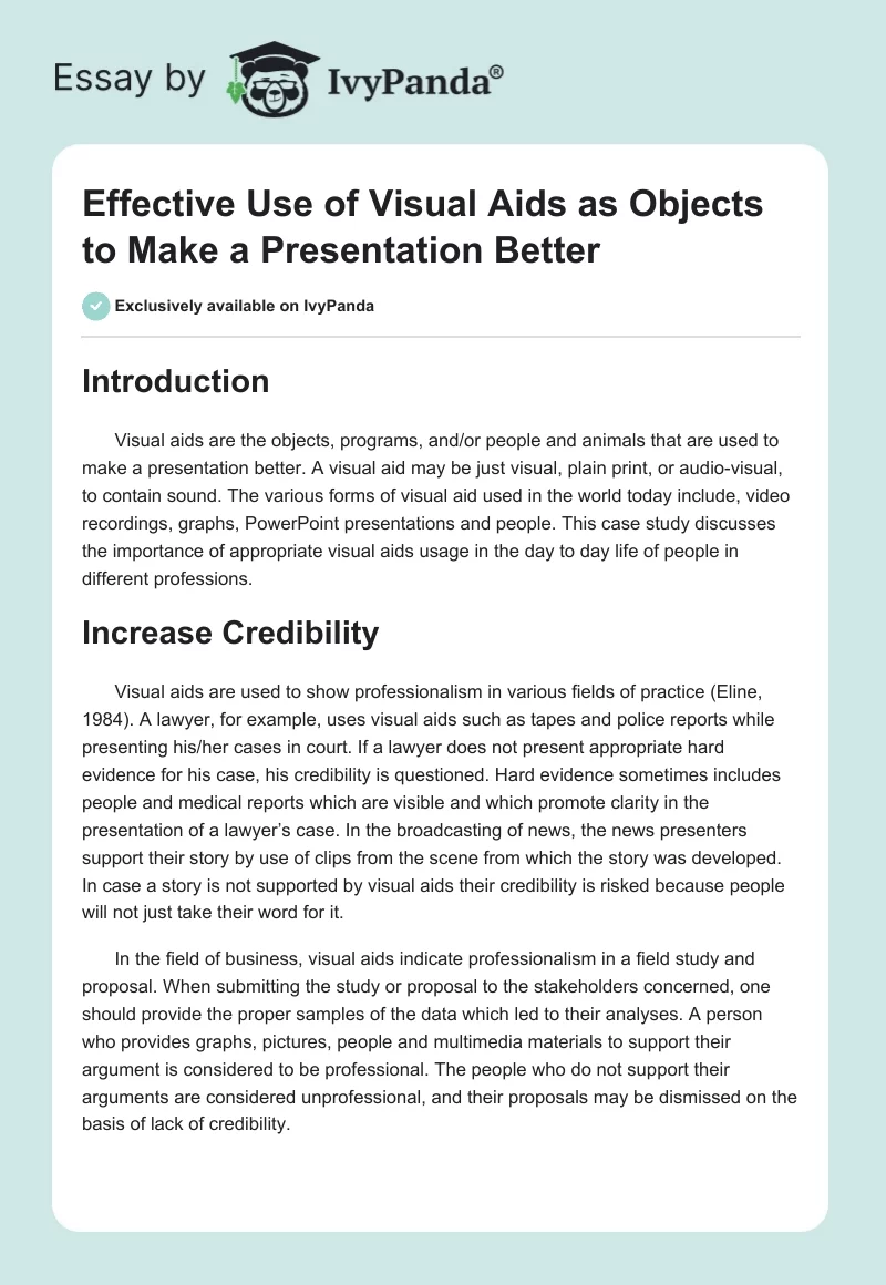 Effective Use of Visual Aids as Objects to Make a Presentation Better. Page 1