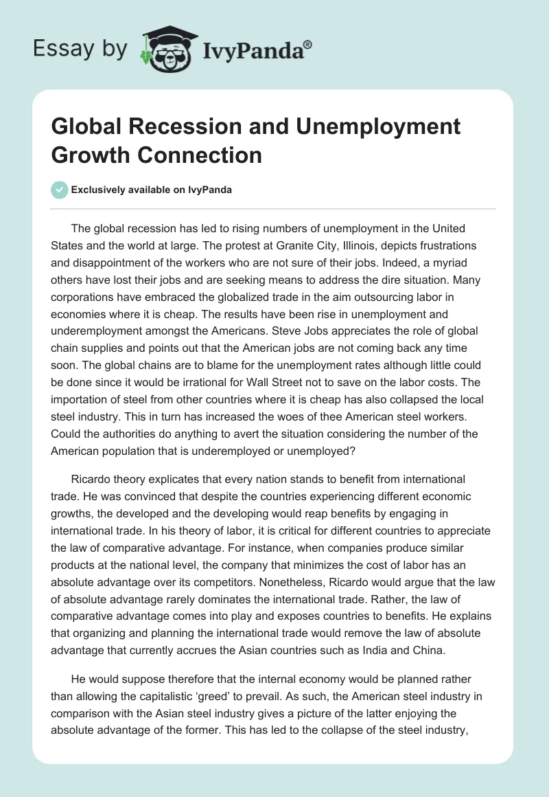 Global Recession and Unemployment Growth Connection. Page 1