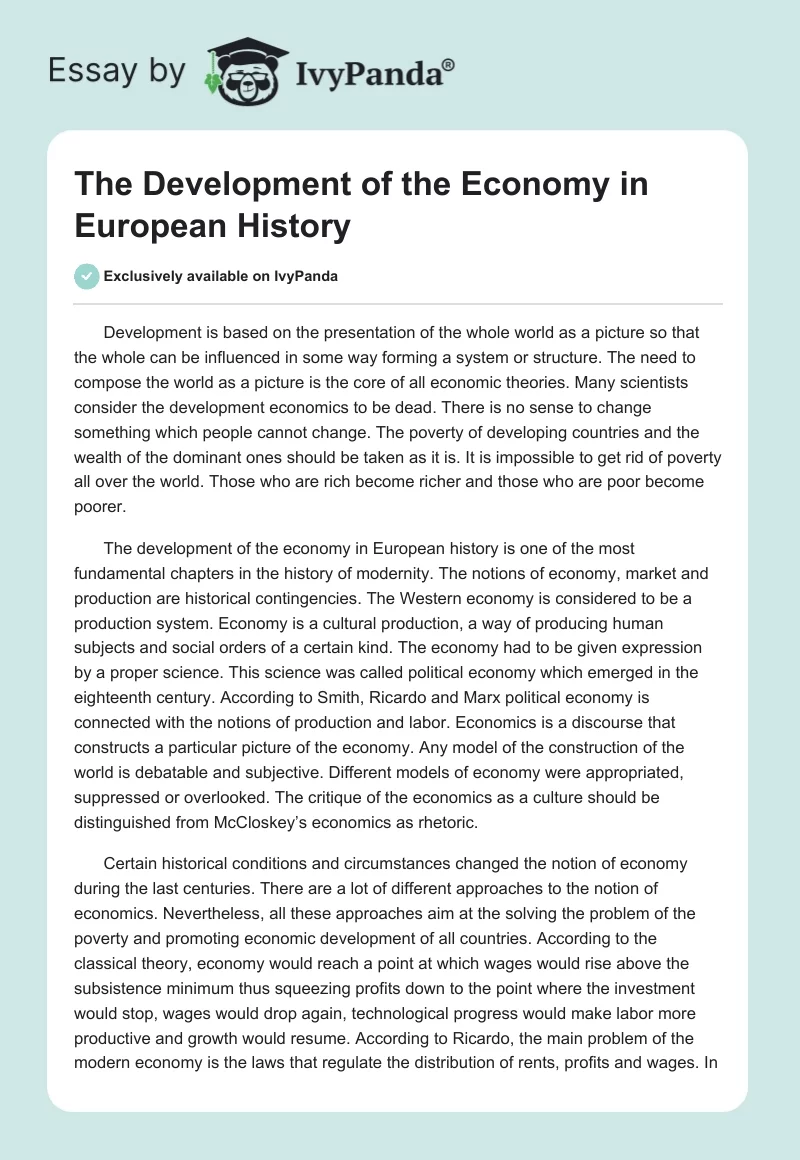 The Development of the Economy in European History. Page 1