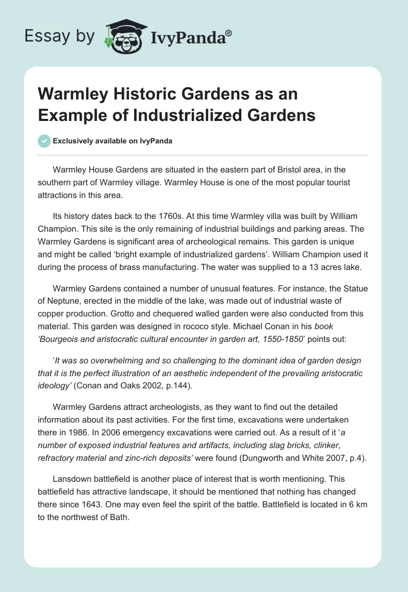 Warmley Historic Gardens as an Example of Industrialized Gardens. Page 1