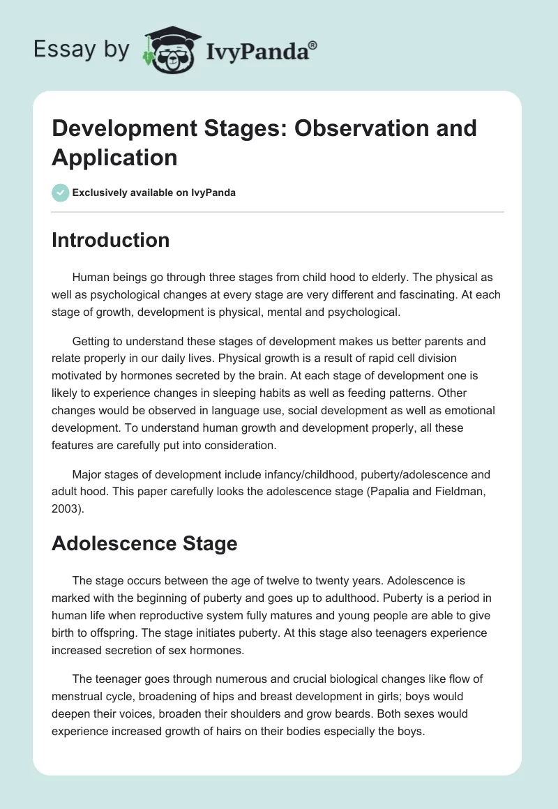 Development Stages: Observation and Application. Page 1