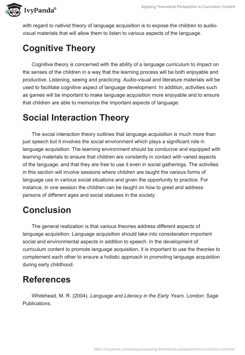 Applying Theoretical Perspective to Curriculum Content. Page 2