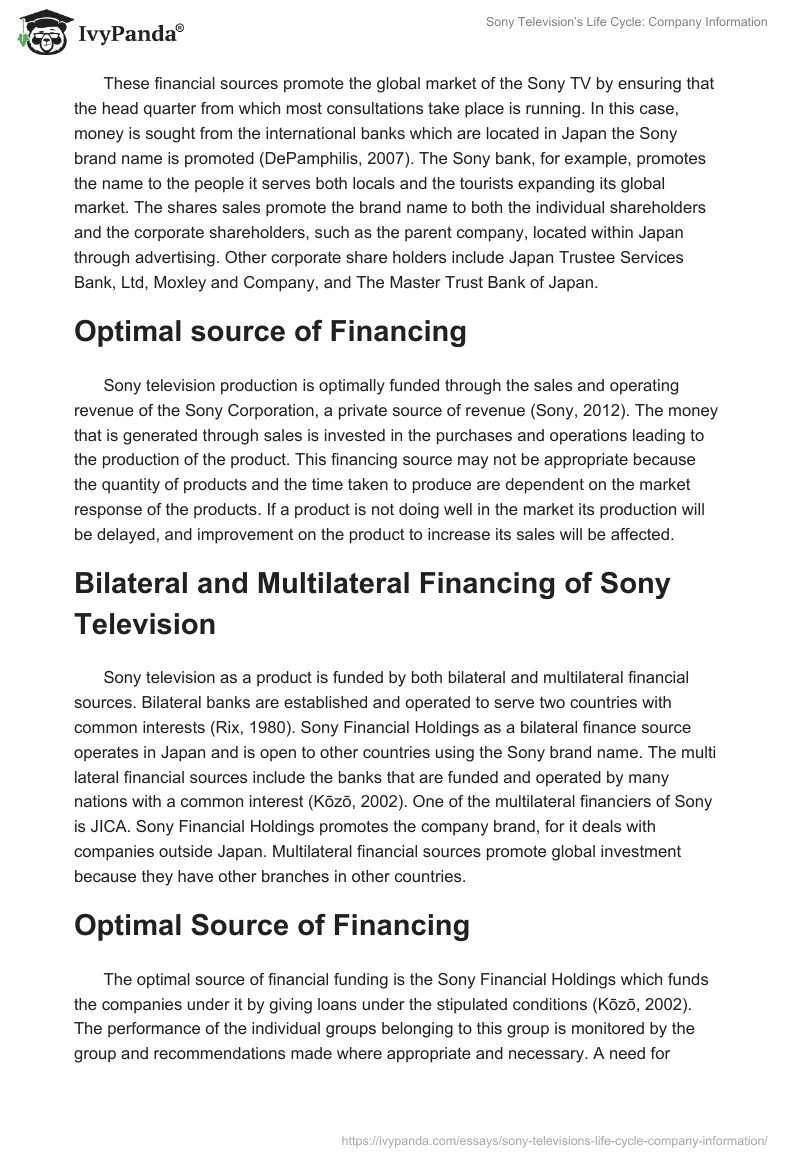 Sony Television’s Life Cycle: Company Information. Page 2