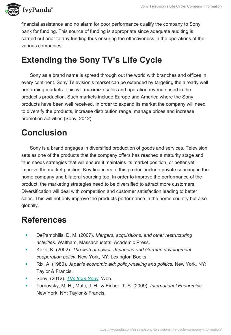Sony Television’s Life Cycle: Company Information. Page 3