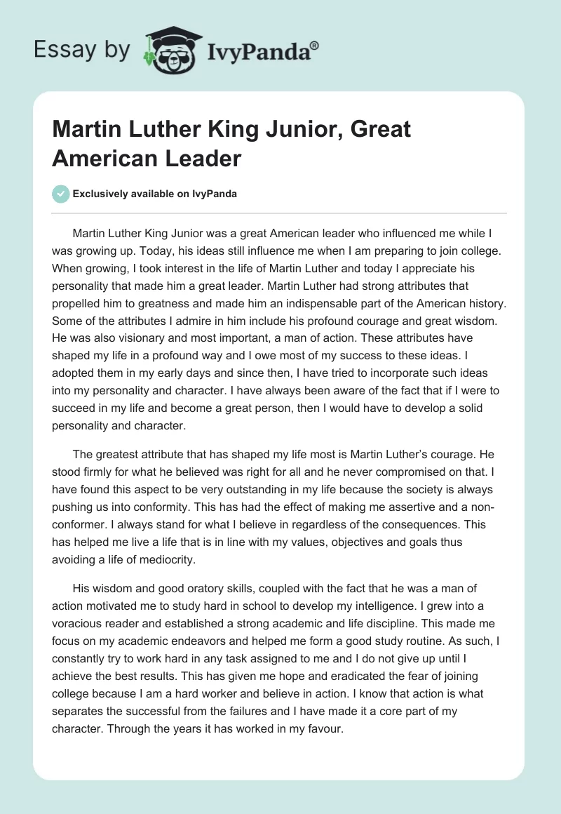 Martin Luther King Junior, Great American Leader. Page 1