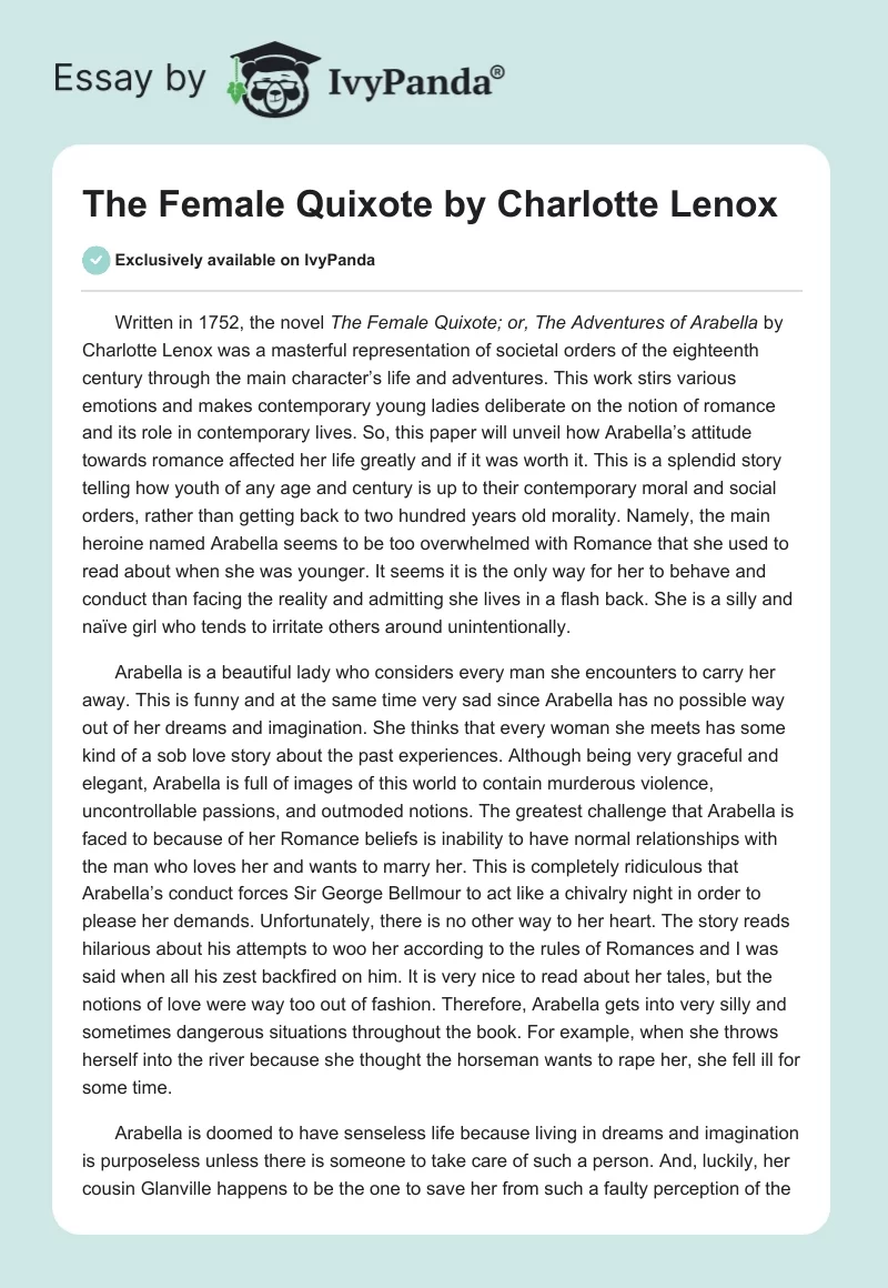 "The Female Quixote" by Charlotte Lenox. Page 1