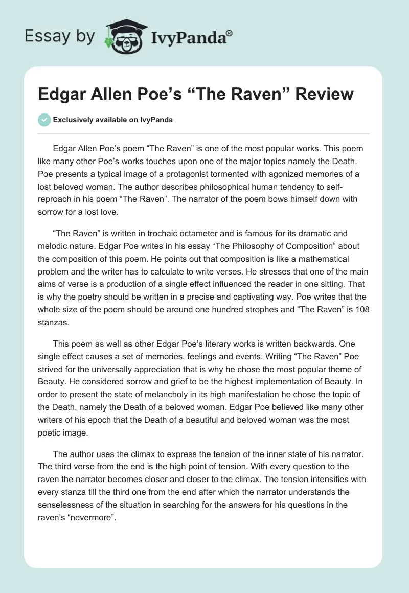Edgar Allen Poe’s “The Raven” Review. Page 1