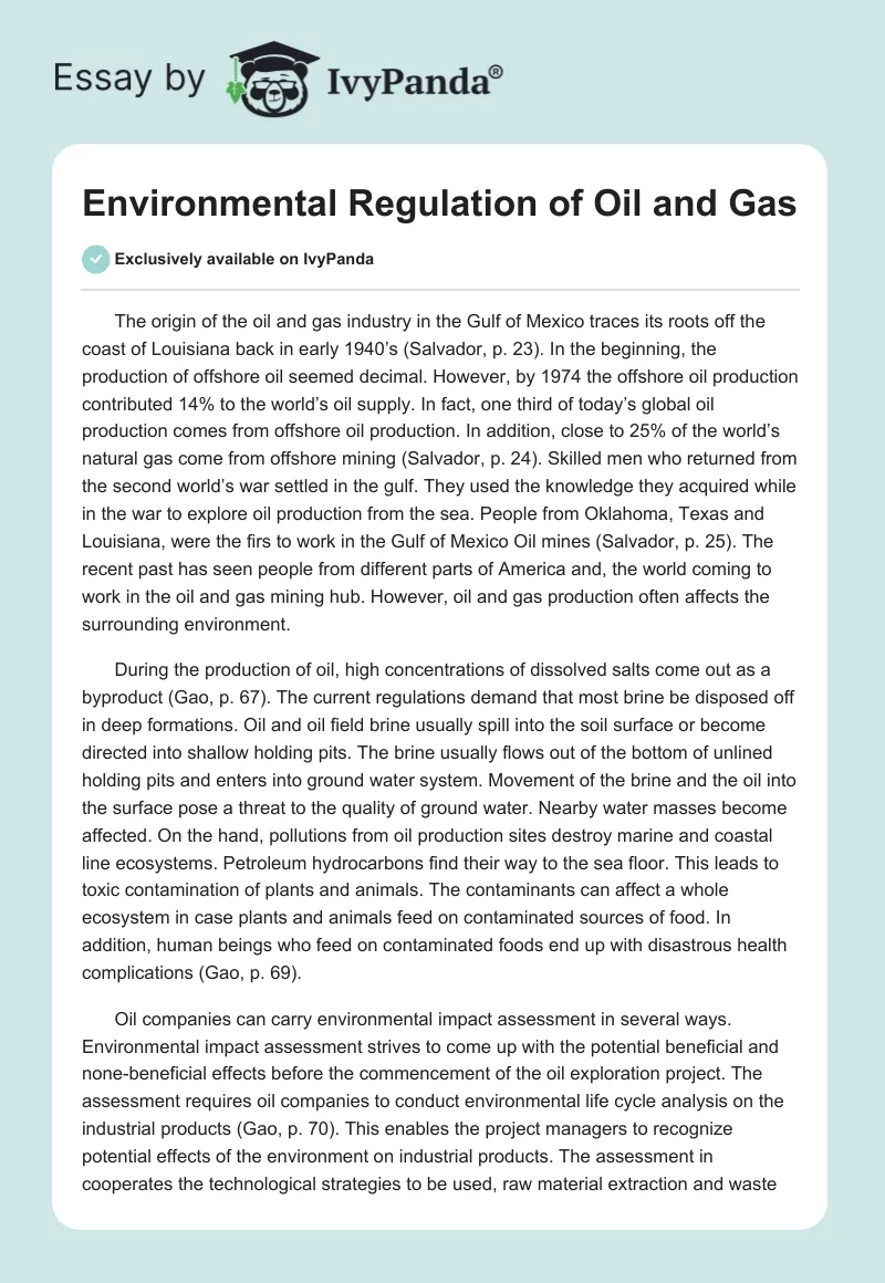 Environmental Regulation of Oil and Gas. Page 1