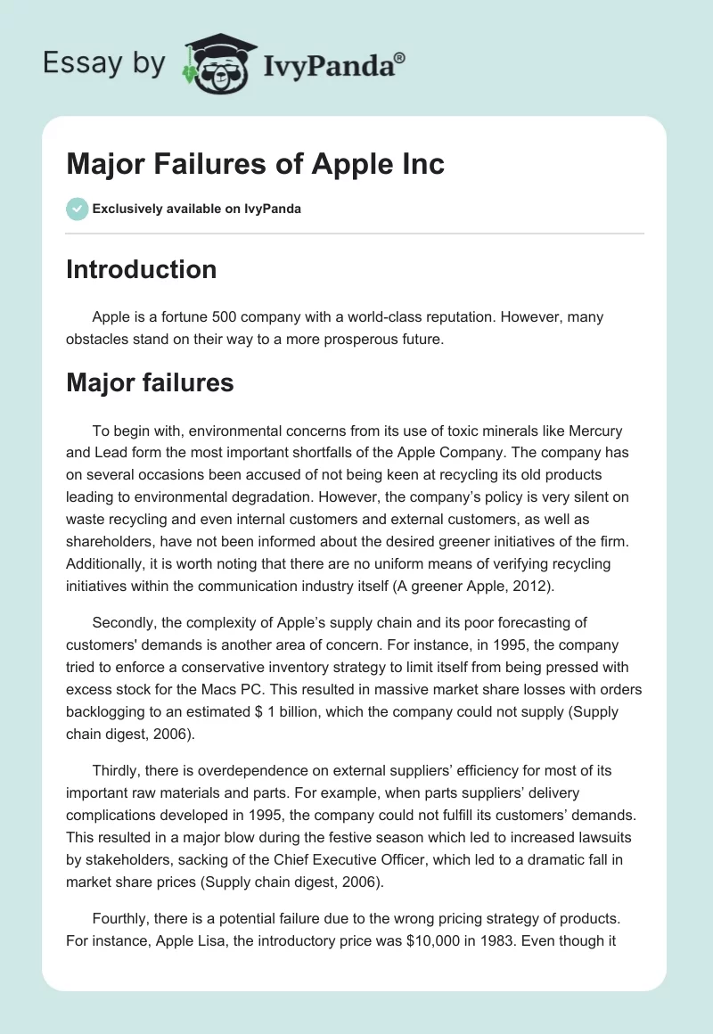 Major Failures of Apple Inc.. Page 1