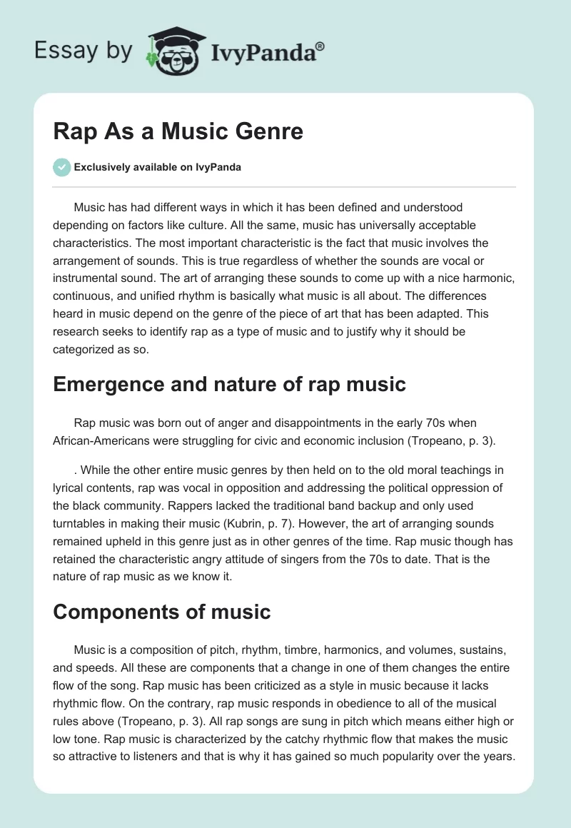 Rap As a Music Genre. Page 1