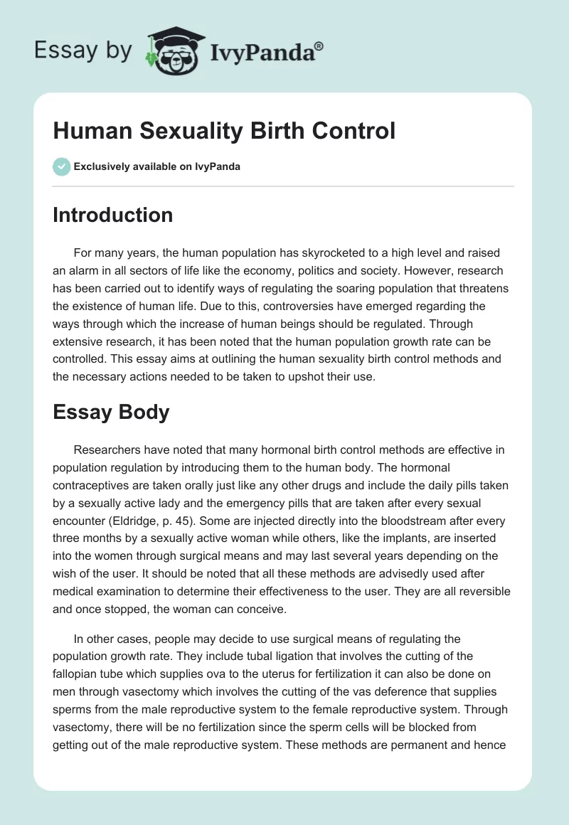 Human Sexuality Birth Control. Page 1