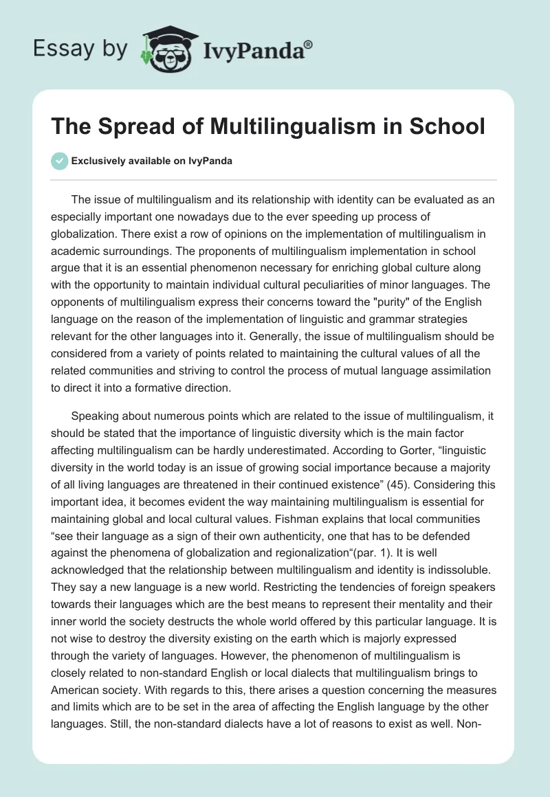 The Spread of Multilingualism in School. Page 1