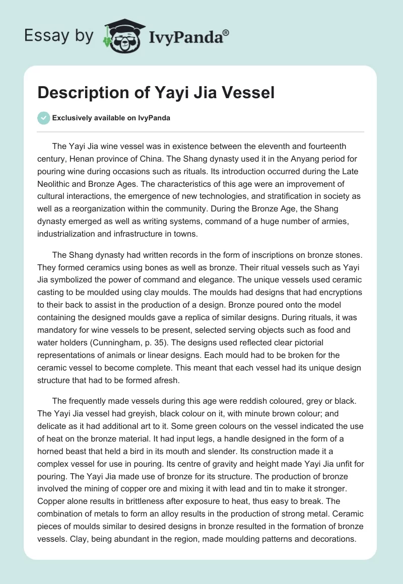 Description of Yayi Jia Vessel. Page 1
