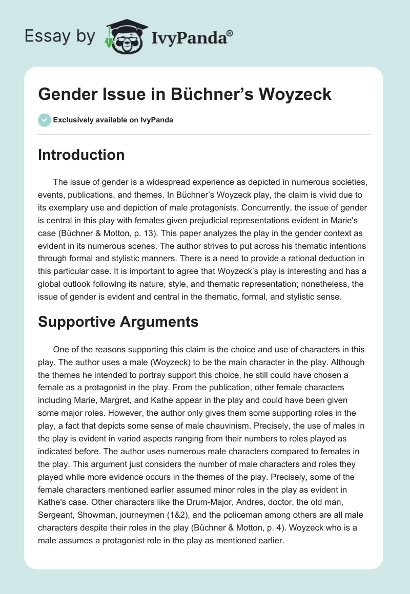 Gender Issue in Büchner’s Woyzeck. Page 1