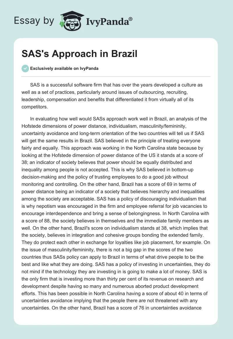 SAS's Approach in Brazil. Page 1