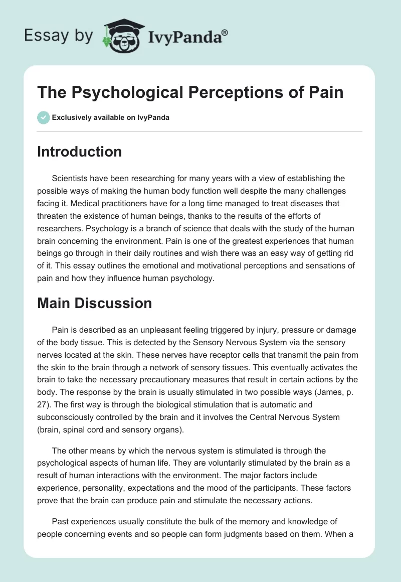 The Psychological Perceptions of Pain. Page 1