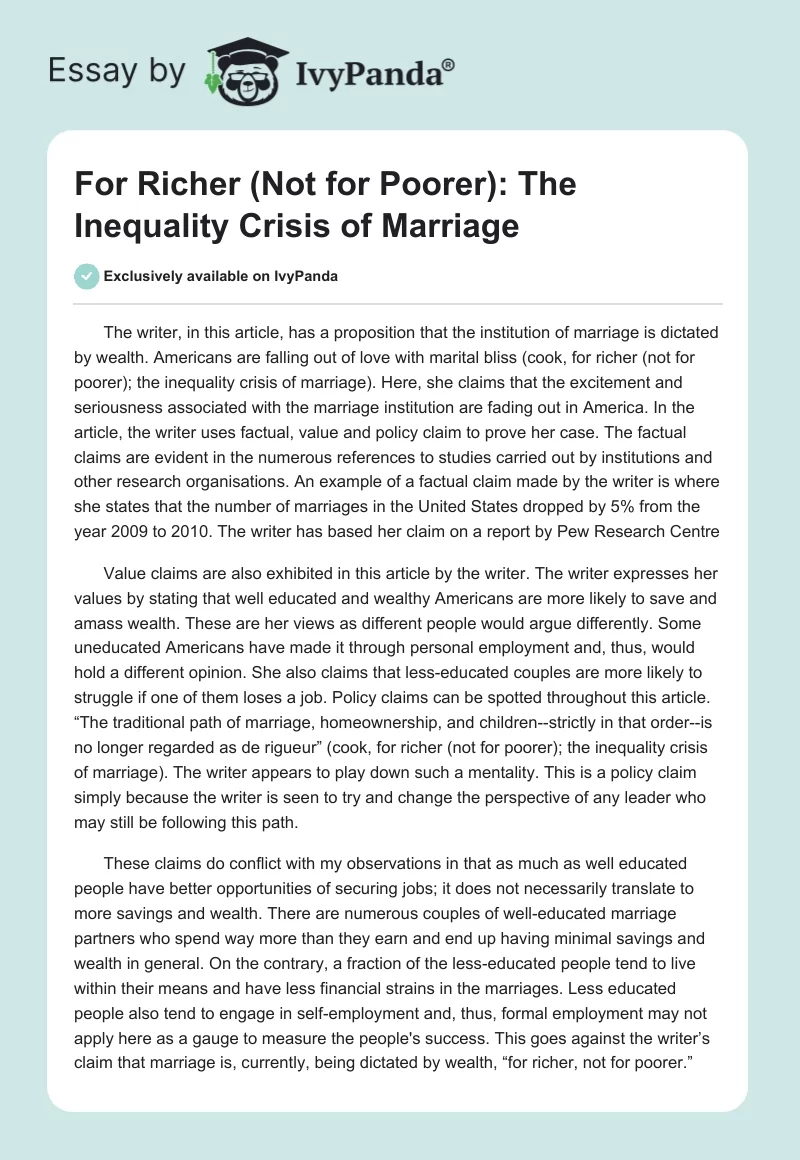 For Richer (Not for Poorer): The Inequality Crisis of Marriage. Page 1