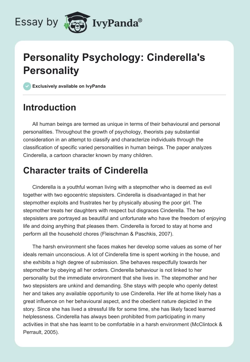 Personality Psychology: Cinderella's Personality. Page 1