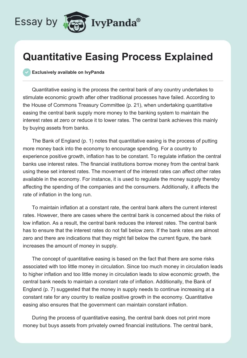 Quantitative Easing Process Explained. Page 1