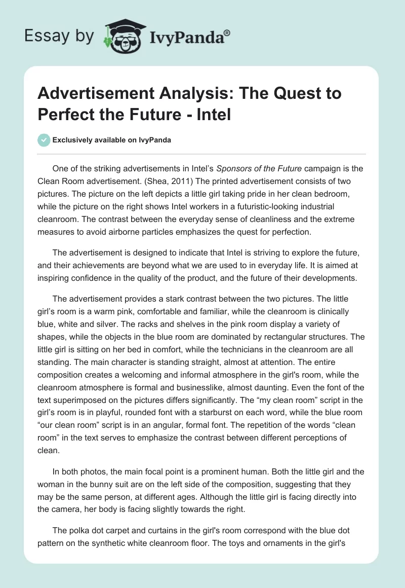 Advertisement Analysis: The Quest to Perfect the Future - Intel. Page 1