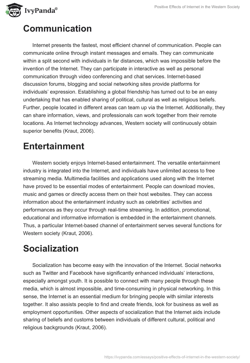 Positive Effects of Internet in the Western Society. Page 2