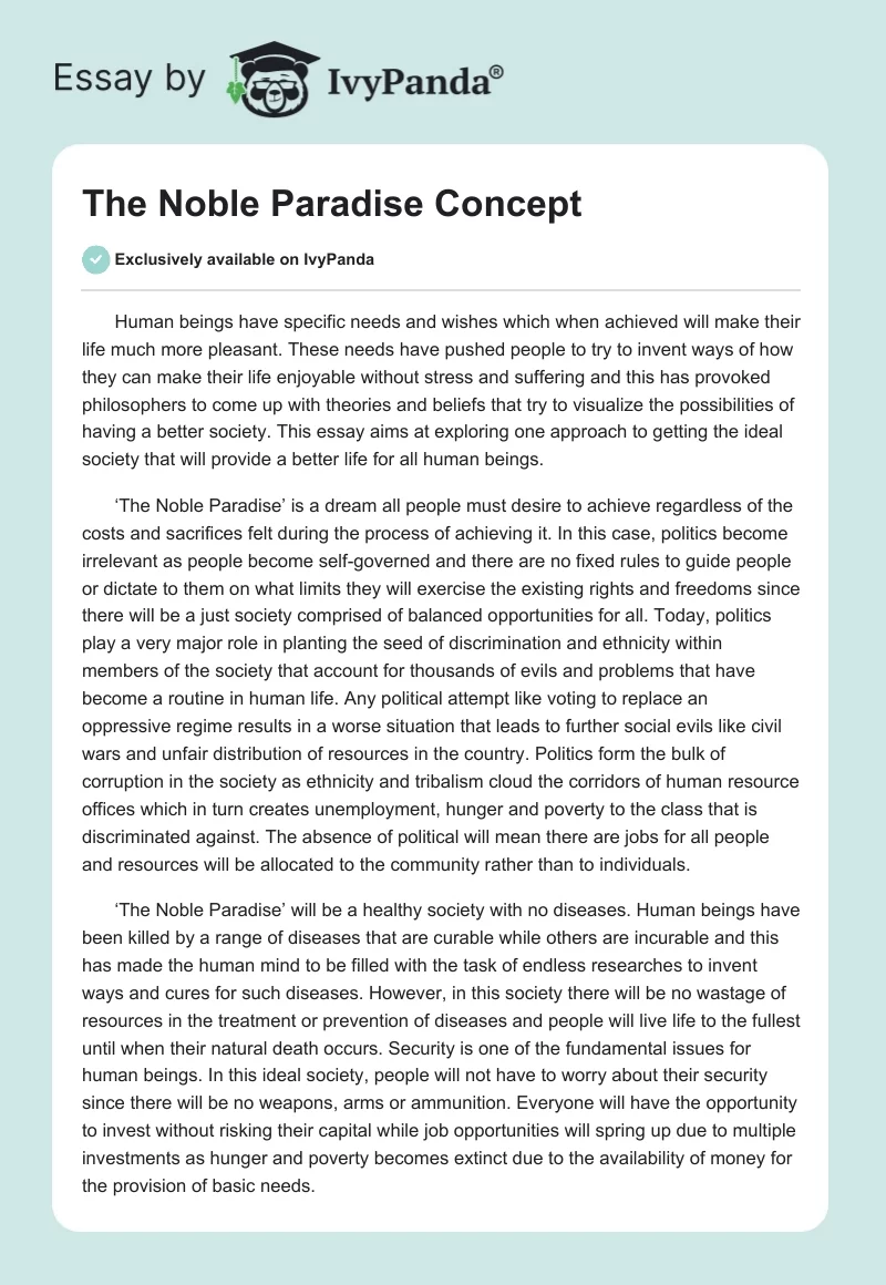 The Noble Paradise Concept. Page 1