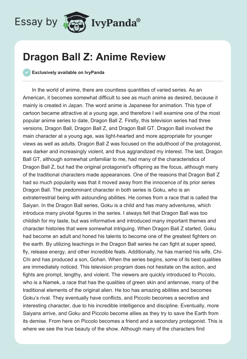 Dragon Ball Z: Anime Review. Page 1